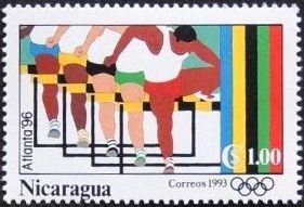 Stamp, Hurdles., Nicaragua,  , Olympic Games, Sports