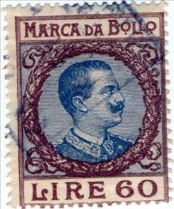 Revenue Stamp, Vittorio Emanuele III, Italy,  , Famous People, Heads of State, Kings, Men, Royalty