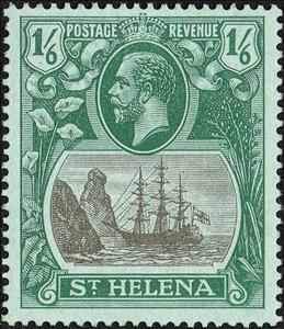 Stamp, Badge of the Colony, Saint Helena,  , Crowns and Coronets, Famous People, Heads of State, Kings, Landscapes, Men, Royalty, Sailing Ships