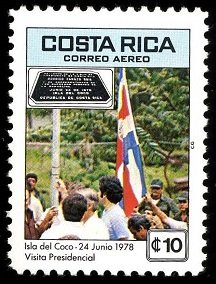 Stamp, Installation of memorial plaque, Costa Rica,  , Flags, Islands, People