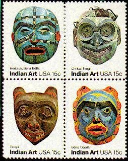 Se-tenant, Indian Art - Pacific Northwest Indian Masks, United States of America,  , Masks