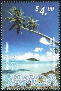 Stamp, Shore with palm-trees, Samoa,  , Islands, Landscapes, Palm-trees, Sea