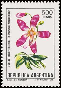 Stamp, Palo Borracho (Chorisia speciosa), Argentina,  , Flowers, Plants (Flora)