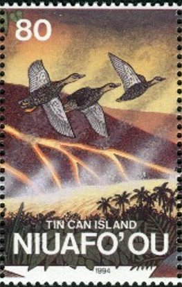 Stamp, Indian Spot-billed Duck (Anas poecilorhyncha), Niuafo'ou,  , Birds, Volcanos