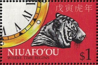 Stamp, Year of the Tiger, Niuafo'ou,  , Chinese New Year, Clocks, Tigers