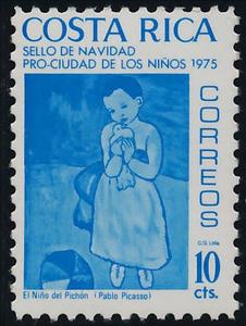 Stamp, "Boy with Pigeon" by Picasso, Costa Rica,  , Christmas, Paintings