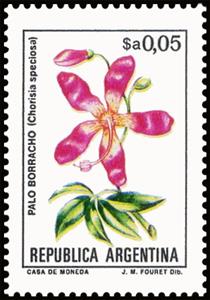 Stamp, Palo Borracho (Chorisia speciosa), Argentina,  , Flowers, Plants (Flora)