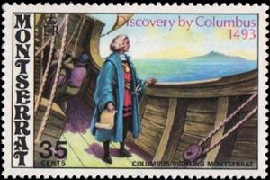 Stamp, Columbus sighting montserrat, Montserrat,  , Explorers