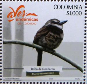 Stamp, Sooty-capped puffbird, Colombia,  , Animals (Fauna), Birds