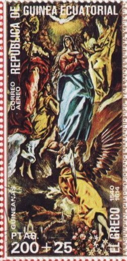 Stamp, The Virgin of the Immaculate Conception, Equatorial Guinea,  , Angels, Art, Biblical Accounts, Painters, Paintings, Religion