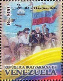 Stamp, Arrival of Miranda, painting by Azucena Marcellán, Venezuela,  , Freedom Fighters, Revolutionaries
