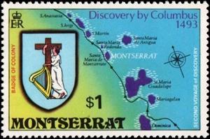 Stamp, Badge of Colony, Montserrat,  , Maps
