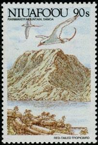 Stamp, Samoa & Red-tailed Tropicbird (Phaethon rubricauda), Niuafo'ou,  , Animals (Fauna), Birds, Landscapes
