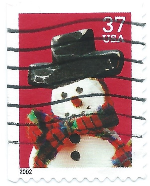 Snowman with Red & Green Plaid Scarf