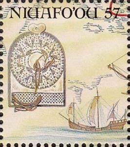 Stamp, Compass rose & Caravelle Niña, Niuafo'ou,  , Ships