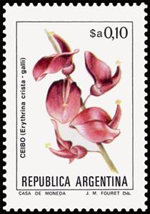 Stamp, Ceibo (Erythrina crista-galli), Argentina,  , Flowers, Plants (Flora)