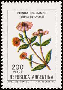Stamp, Chinita del campo (Zinnia peruviana), Argentina,  , Flowers, Plants (Flora)