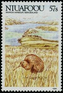 Stamp, New Zealand & Kiwi (Apteryx australis), Niuafo'ou,  , Animals (Fauna), Birds, Landscapes