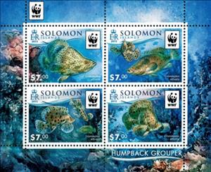 Souvenir Sheet, Humpback grouper (Cromileptes altivelis), Solomon Islands,  , Animals (Fauna), Fishes, Sea Life, WWF