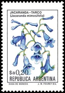 Stamp, Jacaranda (Jacaranda mimosifolia), Argentina,  , Flowers, Plants (Flora)