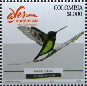 Stamp, Dusky starfrontlet, Colombia,  , Animals (Fauna), Birds, Hummingbirds