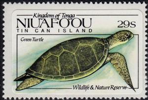 Stamp, Green Turtle (Chelonia mydas), Niuafo'ou,  , Animals (Fauna), Reptiles, Sea Life, Turtles