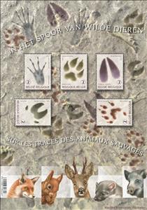 Souvenir Sheet, Sheet "In the track of wild animals", Belgium,  , Animals (Fauna), Deer, Foxes, Mammals, Pigs, Rodents, Squirrels