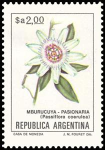 Stamp, Mburucuyá (Passiflora coerulea), Argentina,  , Flowers, Plants (Flora)