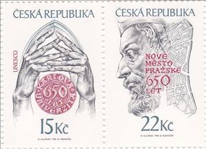 Se-tenant, 650th Anniversary of Charles University and New Town, Prague, Czech Republic,  , Hands, Kings, Universities