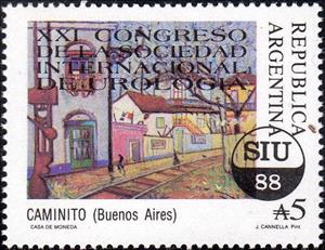 Stamp, XXI Urology Congress, overprinted, Argentina,  , Medical Science, Paintings