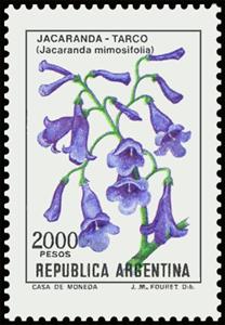 Stamp, Jacaranda (Jacaranda mimosifolia), Argentina,  , Flowers, Plants (Flora)