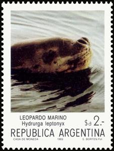 Stamp, Leopard Seal (Hydrurga leptonyx), Argentina,  , Animals (Fauna), Mammals, Sea (Marine) Mammals, Seals (Animals)