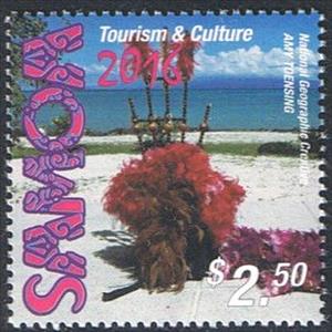 Stamp, Bouquet of feathers on a beach, Samoa,  , Beaches, Landscapes