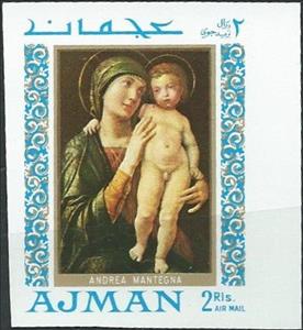 Stamp, The Holy Family by Andrea Mantegna, Ajman,  , Art, Paintings, Religion