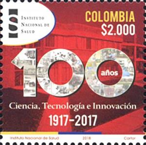 Stamp, Centenary of the National Institue of Health, Colombia,  , Anniversaries and Jubilees, Buildings, Logos, Medical Science