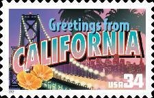 Stamp, Greetings from California, United States of America,  