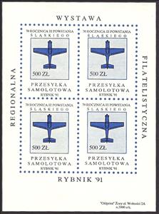 Mini Sheet, Regional Philatelic Exhibition Rybnik'91, Cinderellas,  , Aircraft