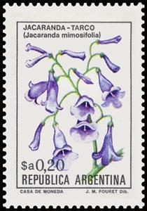 Stamp, Jacarandá-Tarco (Jacaranda mimosifolia), Argentina,  , Flowers, Plants (Flora)