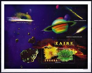 Souvenir Sheet, Minerals/Comets, Zaire,  , Comets, Minerals