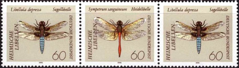 Se-tenant, Dragonflies, Germany, Federal Republic,  , Animals (Fauna), Dragonflies, Insects