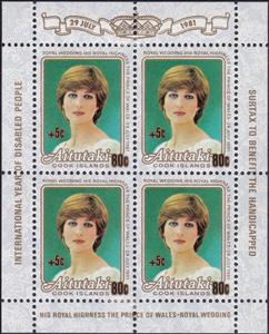 Mini Sheet, Lady Diana Spencer, surcharged +5c, Aitutaki,  , Princesses