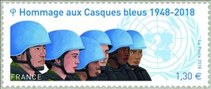 Stamp, 70th Anniversary of the United Nations Peacekeeping Forces, France,  , Anniversaries and Jubilees, Helmets, Peacekeeping Force, U.N.O.
