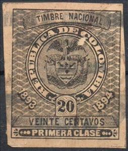 Revenue Stamp, Timbre Nacional, First Class, Colombia,  , Coats of Arms