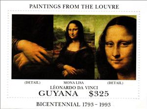 Souvenir Sheet, "Mona Lisa" and details, Guyana,  , Paintings
