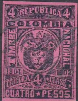 Revenue Stamp, Timbre Nacional, Third Class, Colombia,  , Coats of Arms