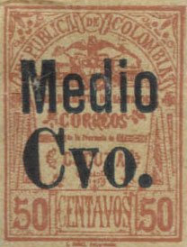 Stamp, 1905 Stamp overprinted, Colombia,  , Coats of Arms, Locomotives