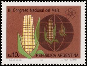 Stamp, Maize, Argentina,  , Agriculture, Conferences, Crops, Globes, Plants (Flora), Stylized Plants