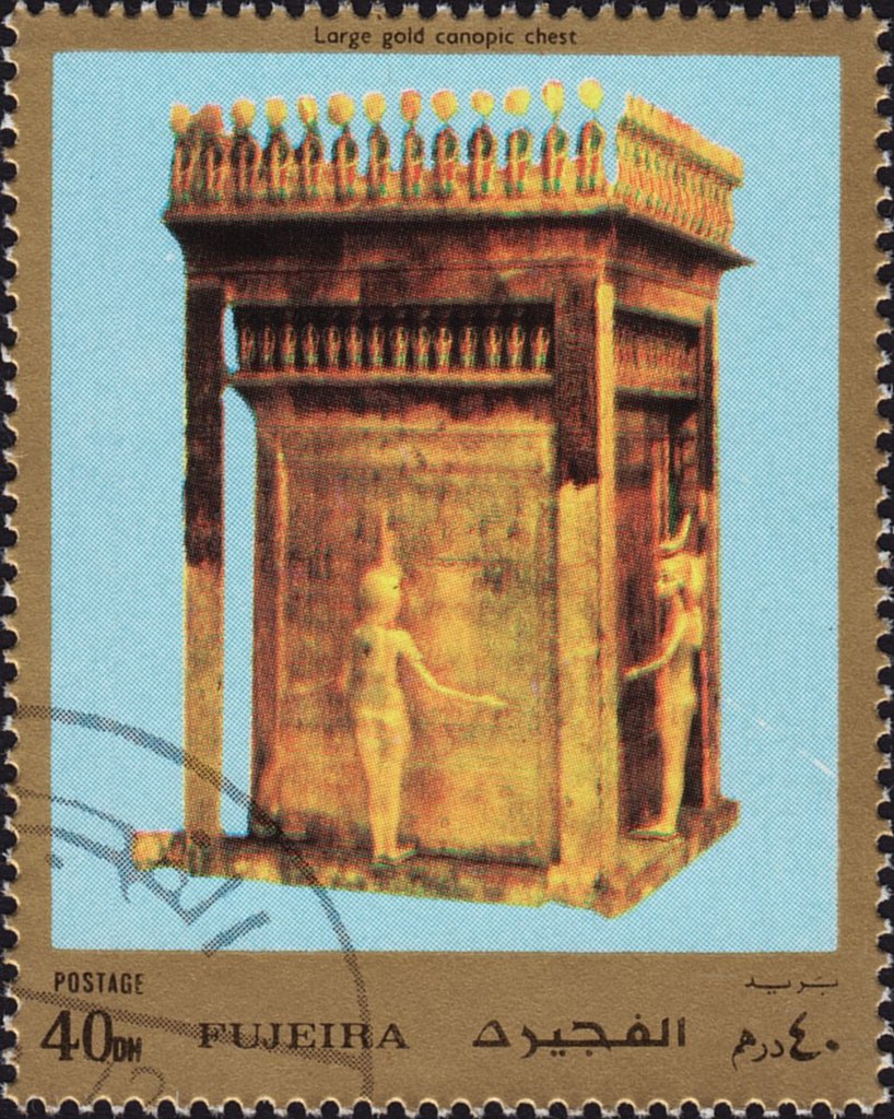 Gilded wood canopic shrine