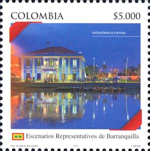 Stamp, Fluvial intendence, Colombia,  , Buildings, Rivers