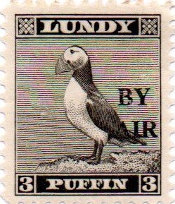 Stamp, 3 Puffin overprinted "BY AIR", Cinderellas,  , Animals (Fauna), Birds, Puffins